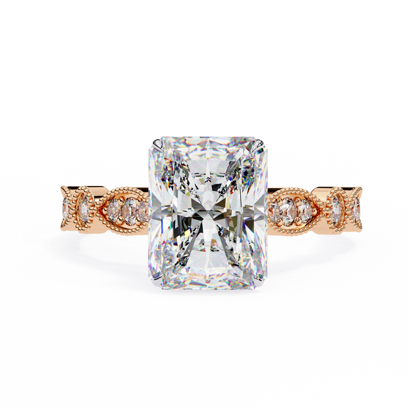 14k IGI certified radiant ring with E-F color VVS-VS clarity diamonds 65