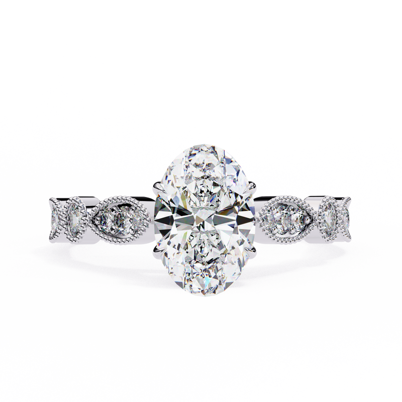 14k IGI certified oval ring with E-F color VVS-VS clarity diamonds 68