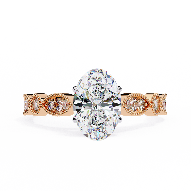 14k IGI certified oval ring with E-F color VVS-VS clarity diamonds 68