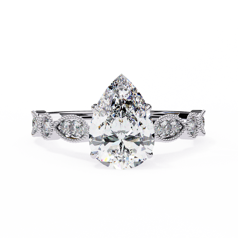 14k IGI certified pear ring with E-F color VVS-VS clarity diamonds 69