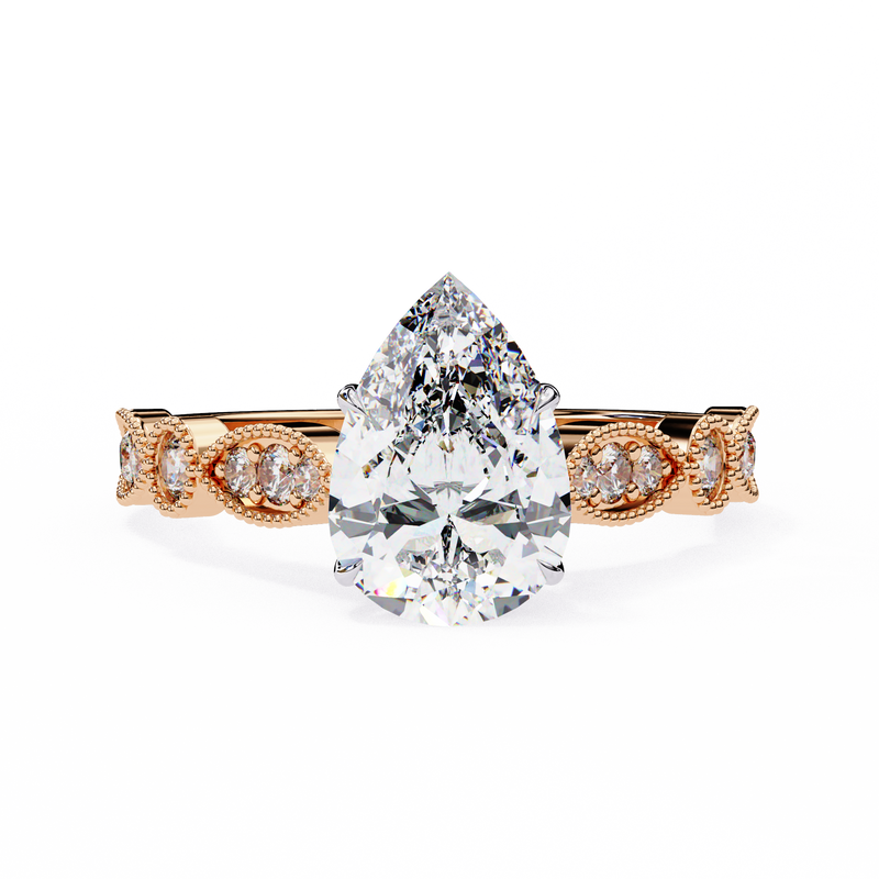 14k IGI certified pear ring with E-F color VVS-VS clarity diamonds 69