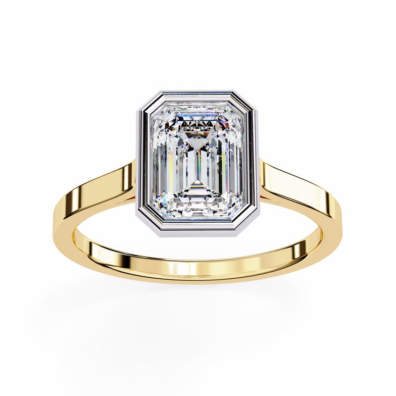 14K Lab Grown Diamond Emerald Bezel Engagement Ring, E-F Color, VVS-VS Clarity