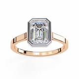 14K Lab Grown Diamond Emerald Bezel Engagement Ring, E-F Color, VVS-VS Clarity