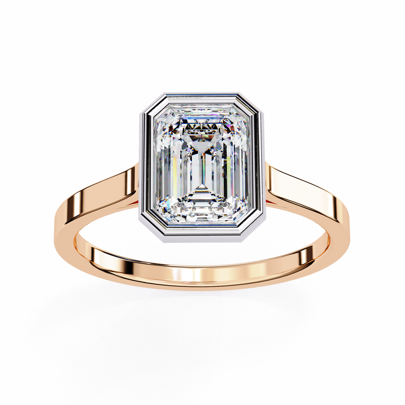 14K Lab Grown Diamond Emerald Bezel Engagement Ring, E-F Color, VVS-VS Clarity