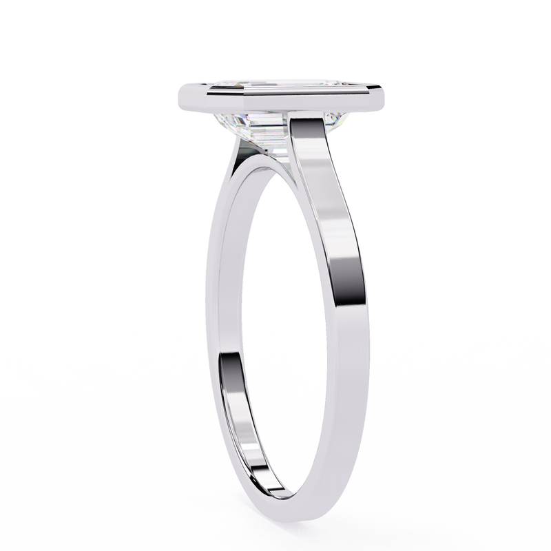 14K Lab Grown Diamond Emerald Bezel Engagement Ring, E-F Color, VVS-VS Clarity