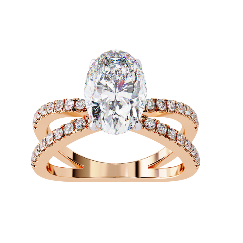 14k IGI certified oval ring with E-F color VVS-VS clarity diamonds 75