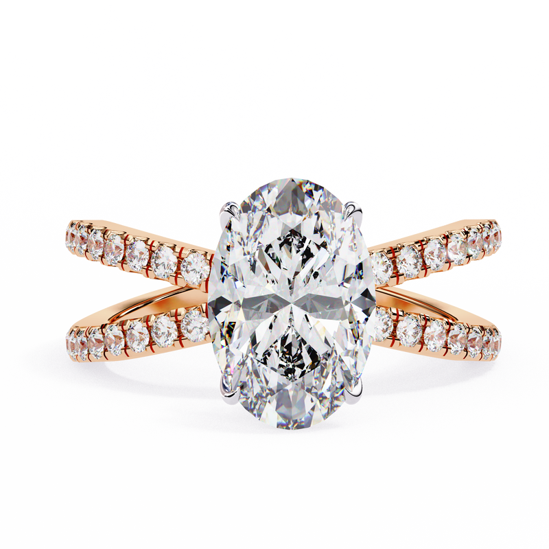 14k IGI certified oval ring with E-F color VVS-VS clarity diamonds 75