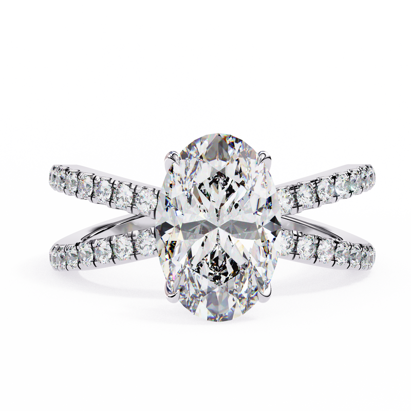 14k IGI certified oval ring with E-F color VVS-VS clarity diamonds 75