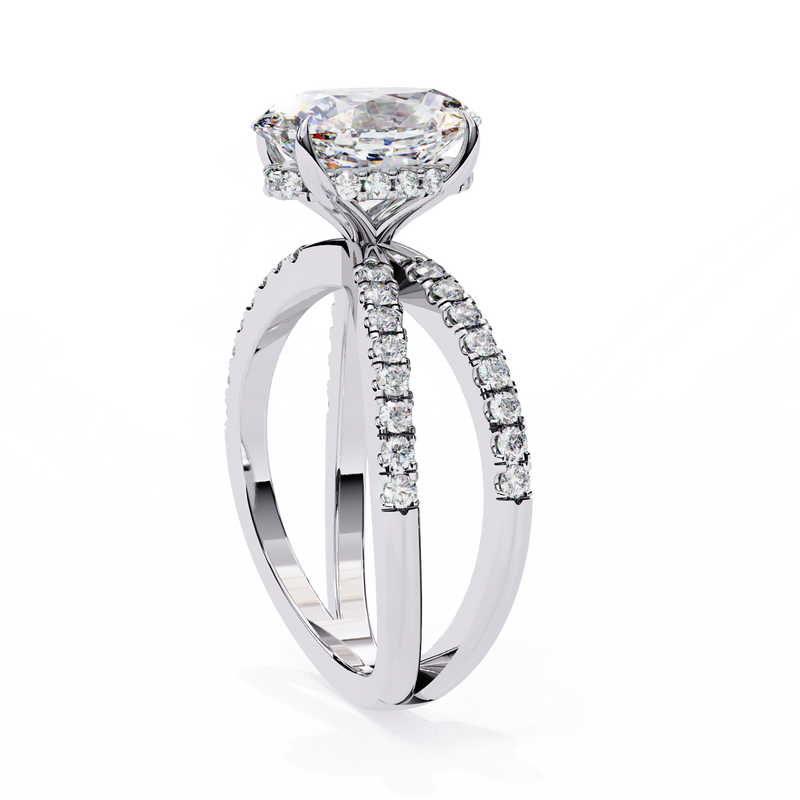 14K Lab Grown Diamond Oval Split Shank Pavé Engagement Ring, E-F Color, VVS-VS Clarity