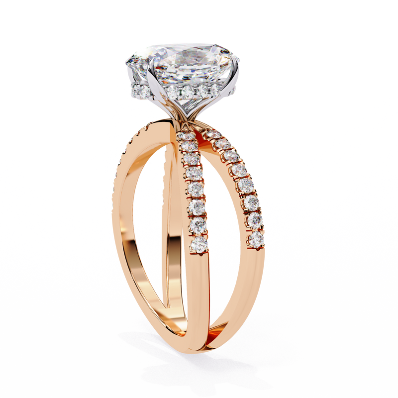 14K Lab Grown Diamond Oval Split Shank Pavé Engagement Ring, E-F Color, VVS-VS Clarity