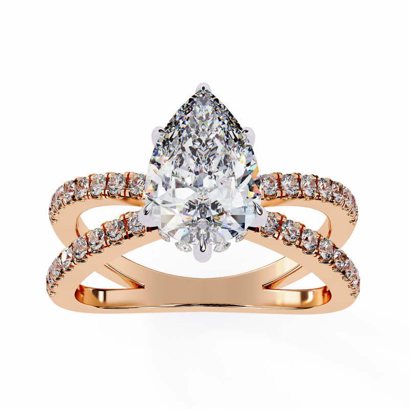 14k IGI certified pear ring with E-F color VVS-VS clarity diamonds 76
