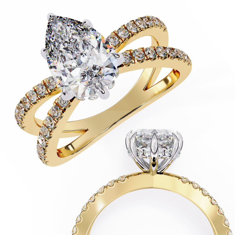 14k IGI certified pear ring with E-F color VVS-VS clarity diamonds 76