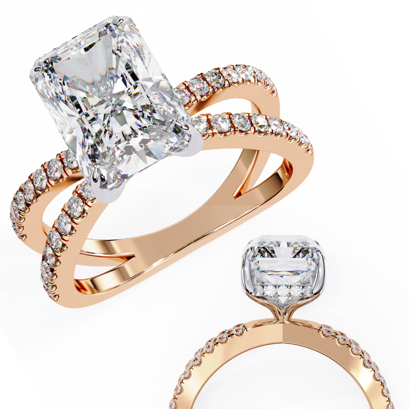 14k IGI certified radiant ring with E-F color VVS-VS clarity diamonds 79
