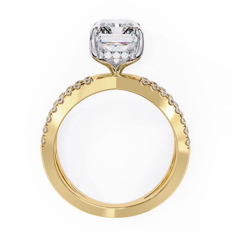 14K Lab Grown Diamond Emerald Split Shank Pavé Engagement Ring, E-F Color, VVS-VS Clarity