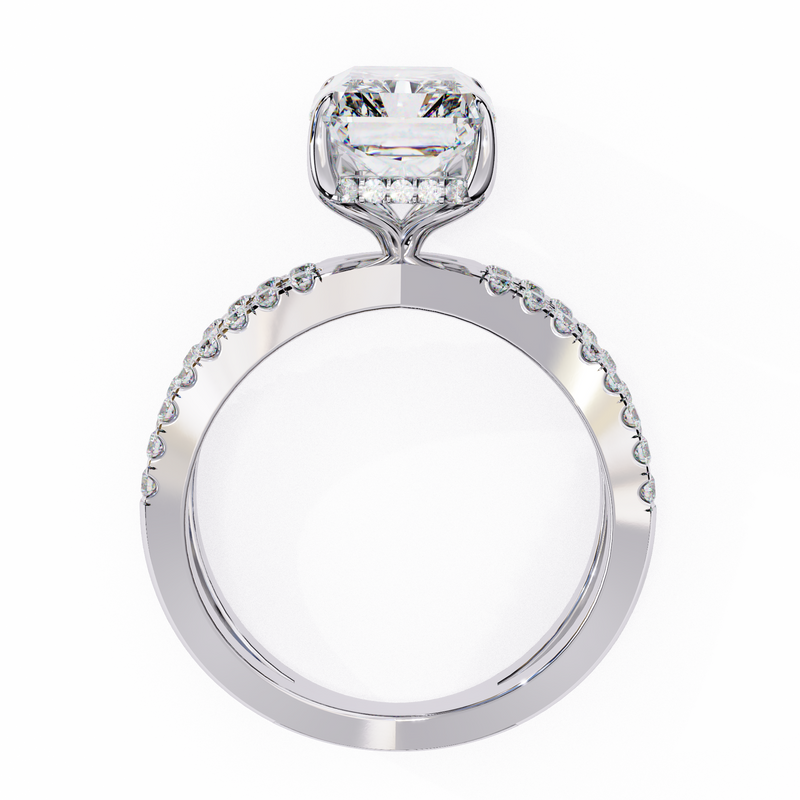 14K Lab Grown Diamond Emerald Split Shank Pavé Engagement Ring, E-F Color, VVS-VS Clarity
