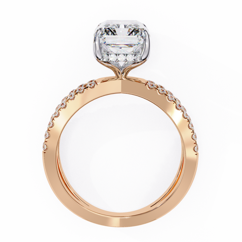 14K Lab Grown Diamond Emerald Split Shank Pavé Engagement Ring, E-F Color, VVS-VS Clarity