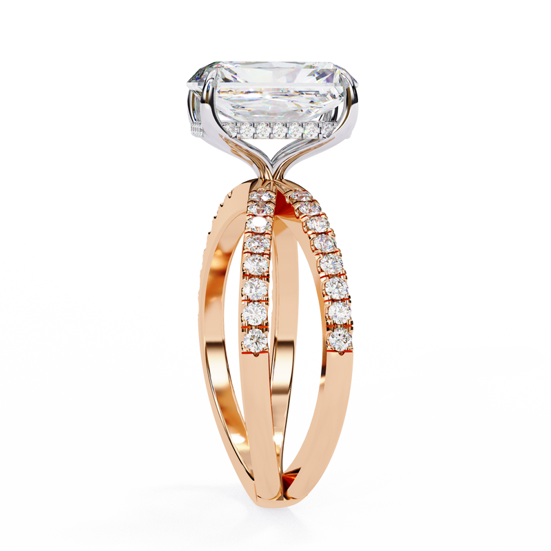 14K Lab Grown Diamond Emerald Split Shank Pavé Engagement Ring, E-F Color, VVS-VS Clarity