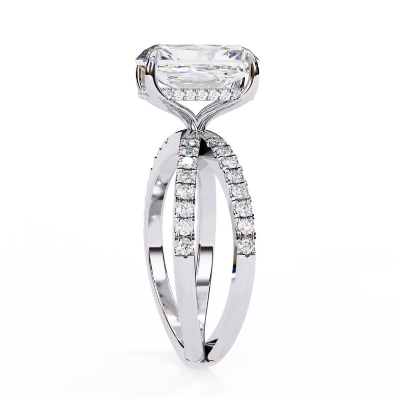 14K Lab Grown Diamond Emerald Split Shank Pavé Engagement Ring, E-F Color, VVS-VS Clarity