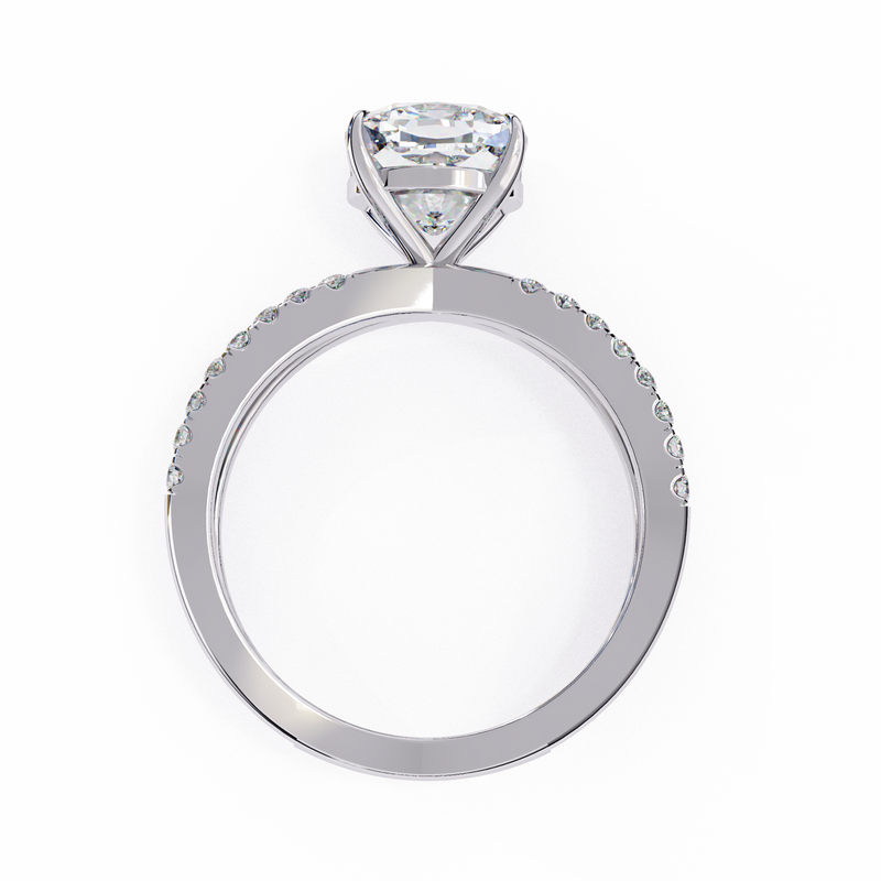 14K Lab Grown Diamond Cushion Split Shank Pave Engagement Ring, E-F Color, VVS-VS Clarity