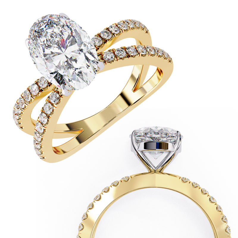 14k IGI certified oval ring with E-F color VVS-VS clarity diamonds 85