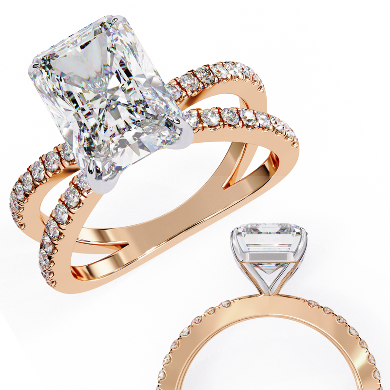 14k IGI certified radiant ring with E-F color VVS-VS clarity diamonds 87