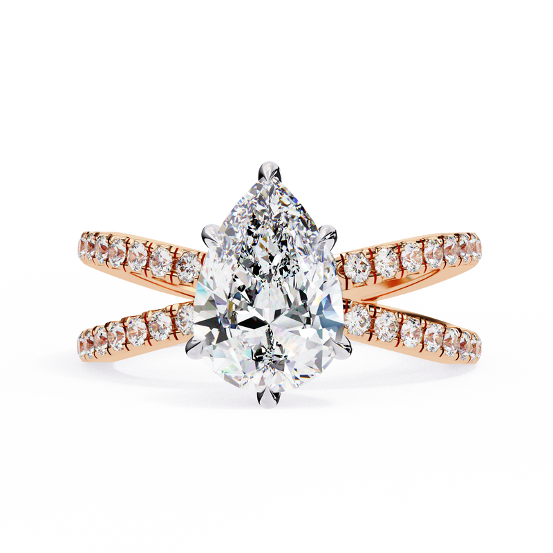 14k IGI certified pear ring with E-F color VVS-VS clarity diamonds 94