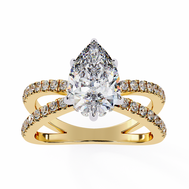 14k IGI certified pear ring with E-F color VVS-VS clarity diamonds 94