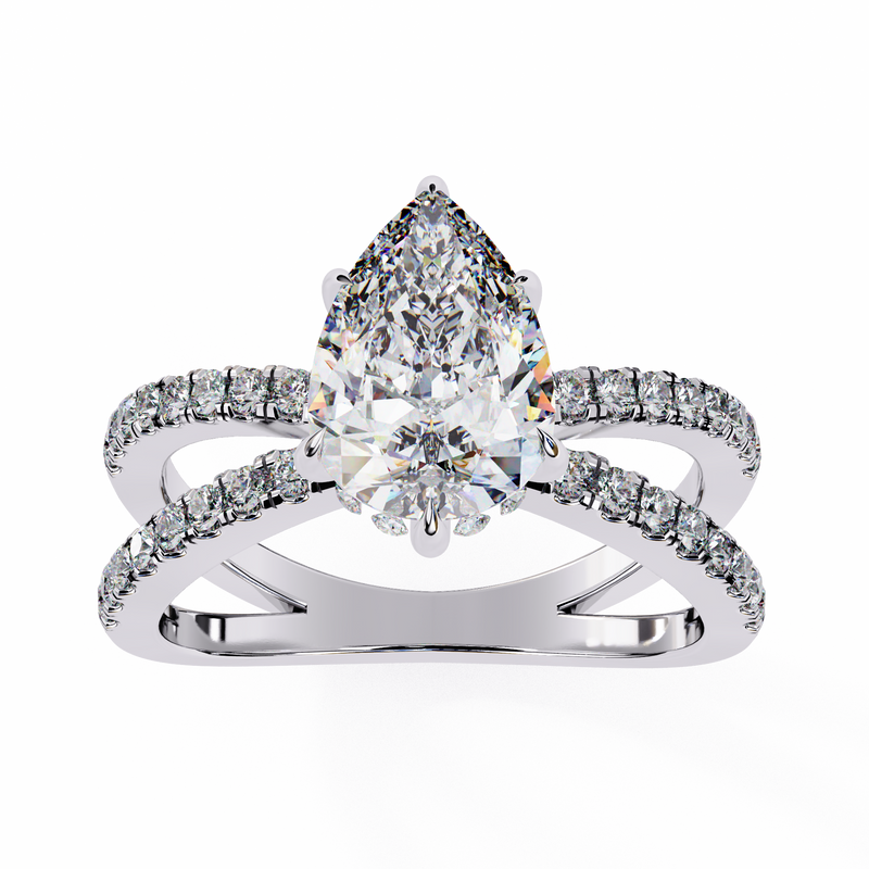 14k IGI certified pear ring with E-F color VVS-VS clarity diamonds 94