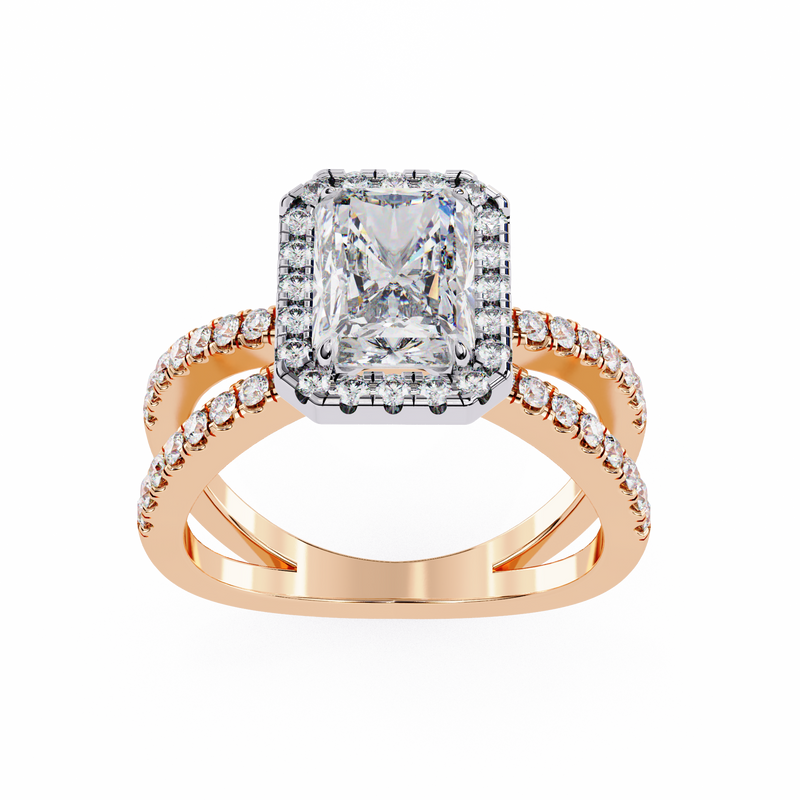 14k IGI certified radiant ring with E-F color VVS-VS clarity diamonds 89