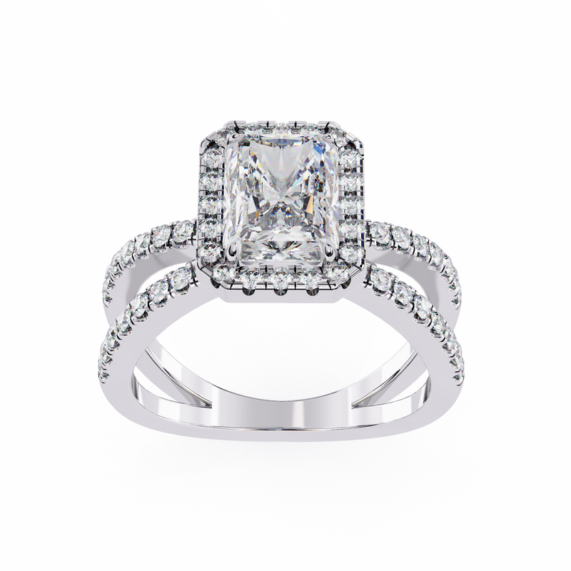 14k IGI certified radiant ring with E-F color VVS-VS clarity diamonds 89