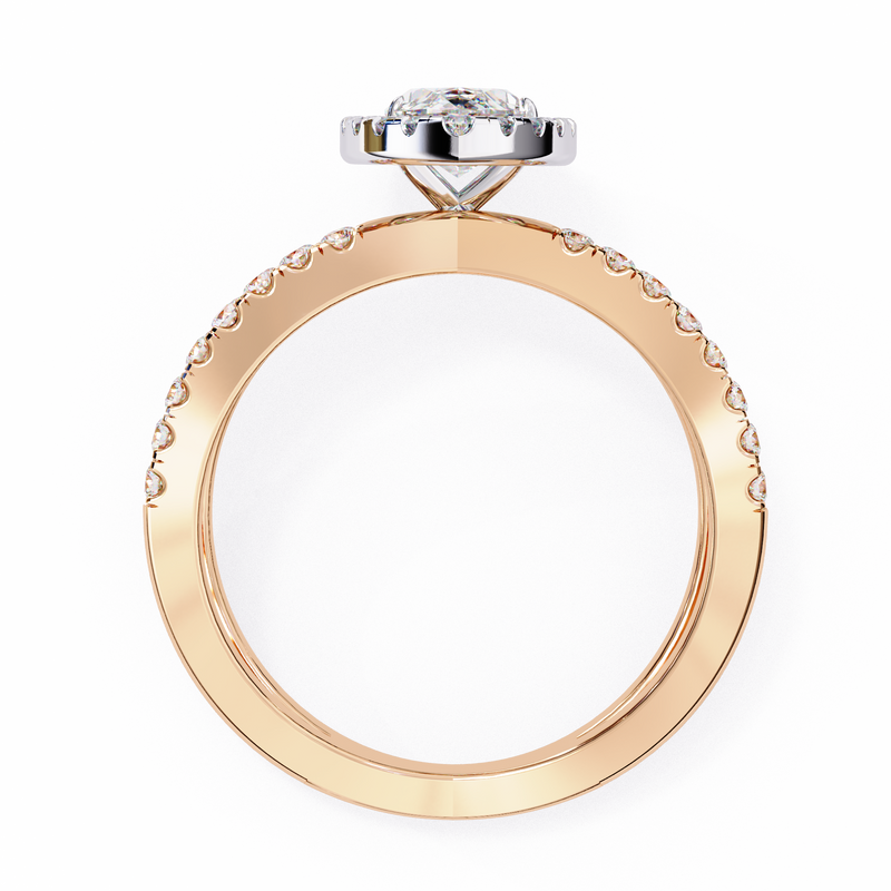14K Lab Grown Diamond Marquise Halo Split Shank Wedding Ring, E-F Color, VVS-VS Clarity