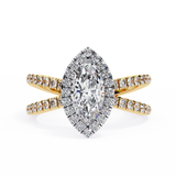 14K Lab Grown Diamond Marquise Halo Split Shank Wedding Ring, E-F Color, VVS-VS Clarity