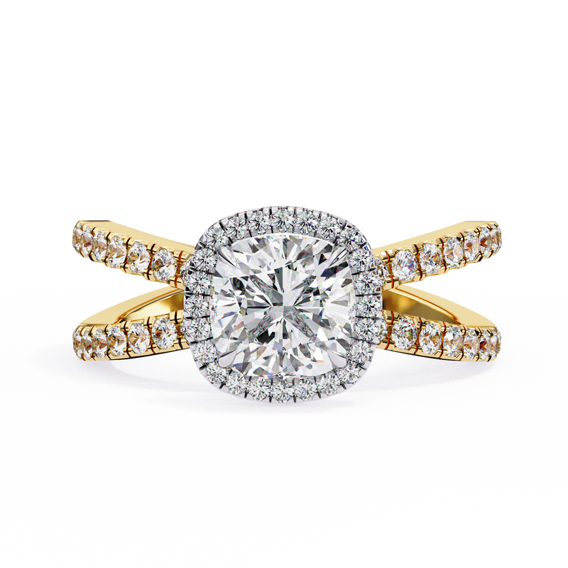 14k IGI certified cushion ring with E-F color VVS-VS clarity diamonds 95