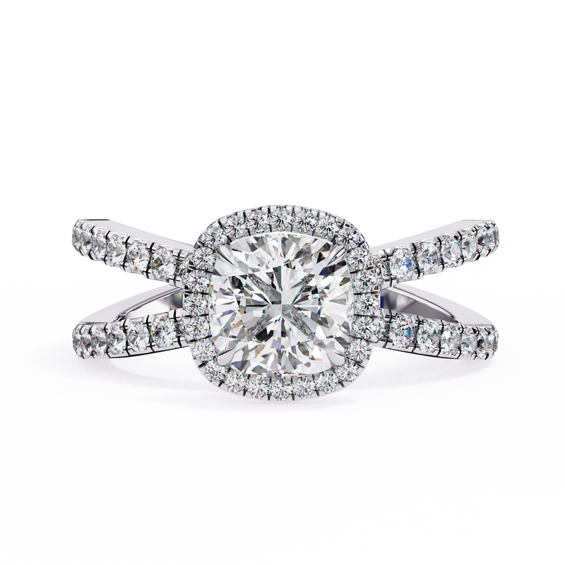 14k IGI certified cushion ring with E-F color VVS-VS clarity diamonds 95