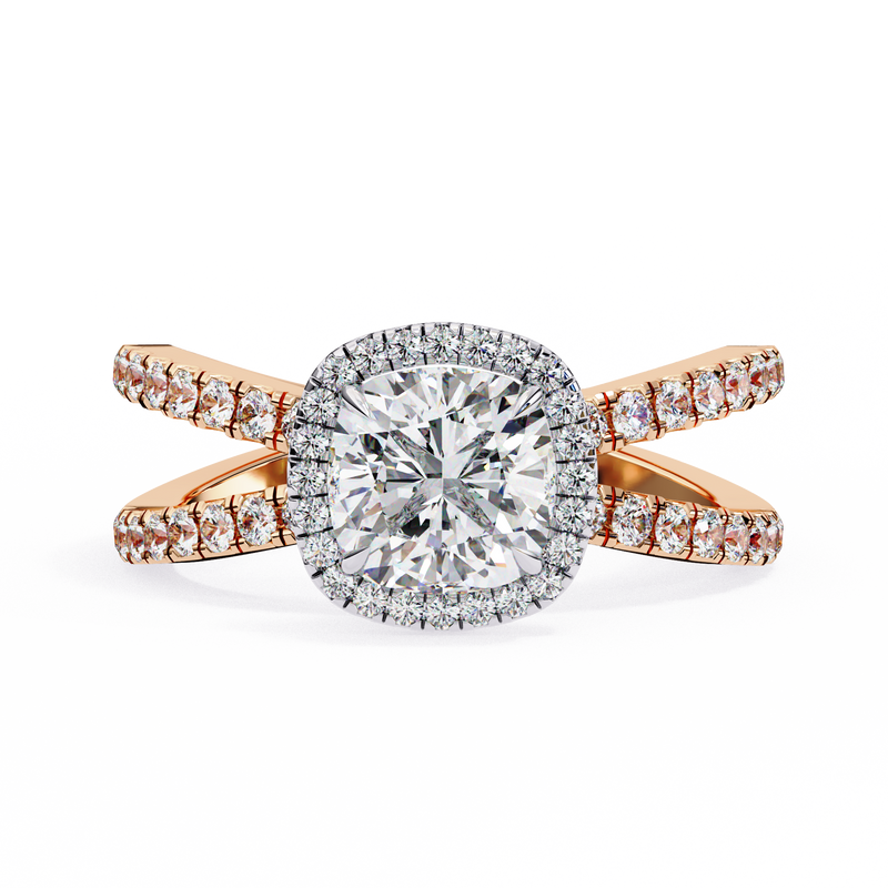 14k IGI certified cushion ring with E-F color VVS-VS clarity diamonds 95