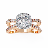 14k IGI certified cushion ring with E-F color VVS-VS clarity diamonds 95