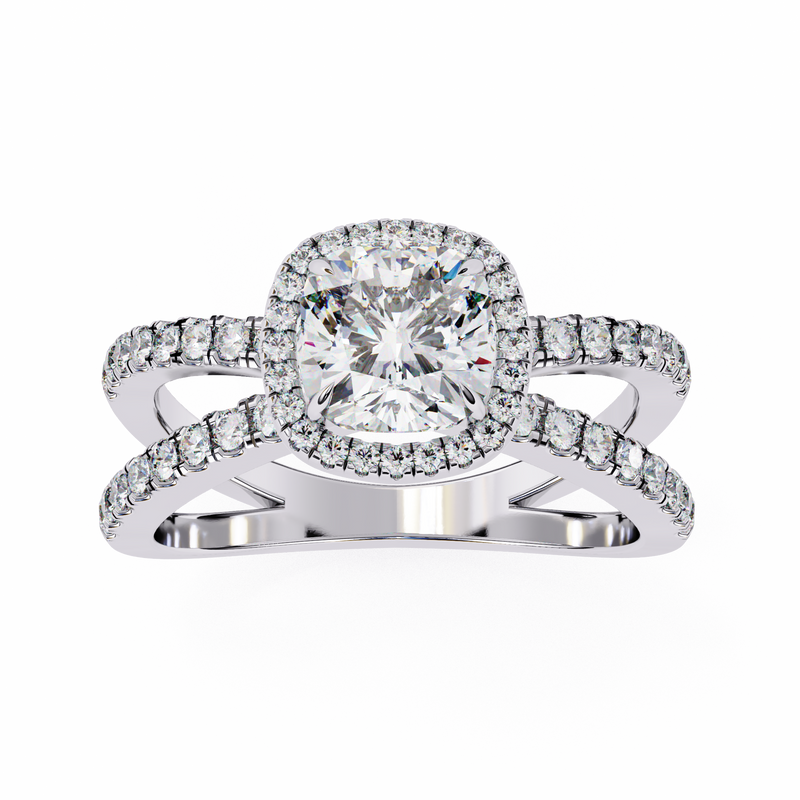 14k IGI certified cushion ring with E-F color VVS-VS clarity diamonds 95