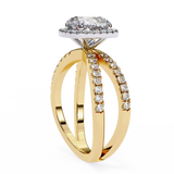 14K Lab Grown Diamond Cushion Halo Split Shank Engagement Ring, E-F Color, VVS-VS Clarity