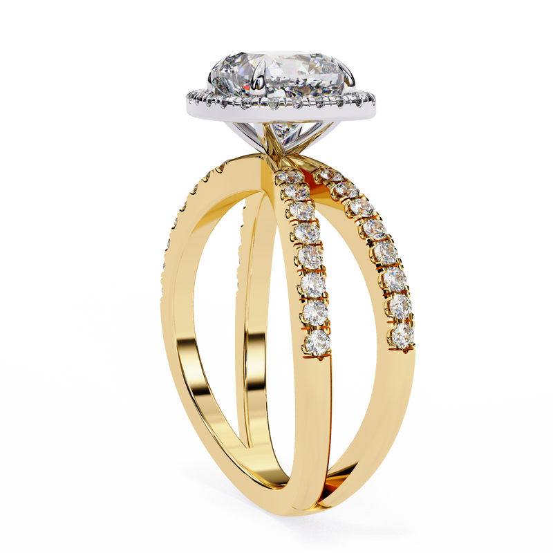 14K Lab Grown Diamond Cushion Halo Split Shank Engagement Ring, E-F Color, VVS-VS Clarity