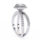 14K Lab Grown Diamond Cushion Halo Split Shank Engagement Ring, E-F Color, VVS-VS Clarity