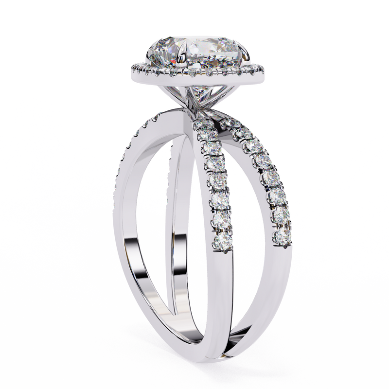 14K Lab Grown Diamond Cushion Halo Split Shank Engagement Ring, E-F Color, VVS-VS Clarity