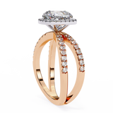 14K Lab Grown Diamond Cushion Halo Split Shank Engagement Ring, E-F Color, VVS-VS Clarity