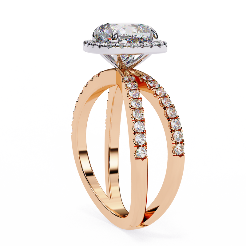 14K Lab Grown Diamond Cushion Halo Split Shank Engagement Ring, E-F Color, VVS-VS Clarity