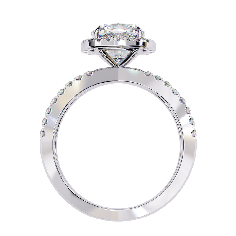 14K Lab Grown Diamond Cushion Halo Split Shank Engagement Ring, E-F Color, VVS-VS Clarity