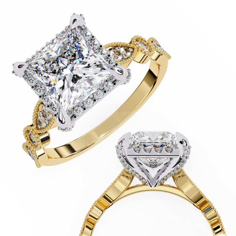 14k IGI certified princess ring with E-F color VVS-VS clarity diamonds 104