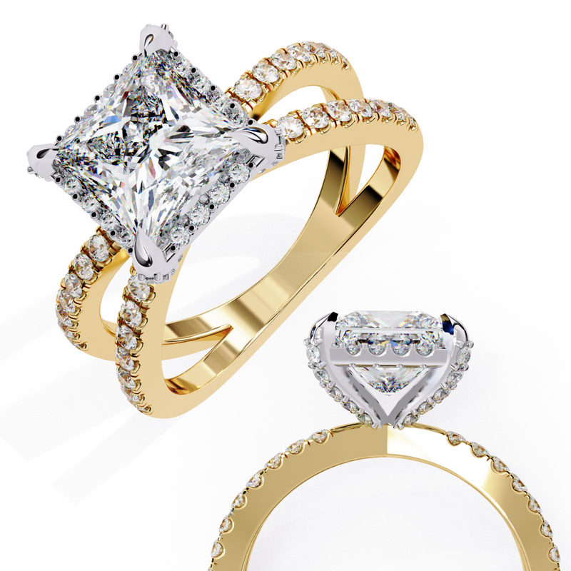 14k IGI certified princess ring with E-F color VVS-VS clarity diamonds 105