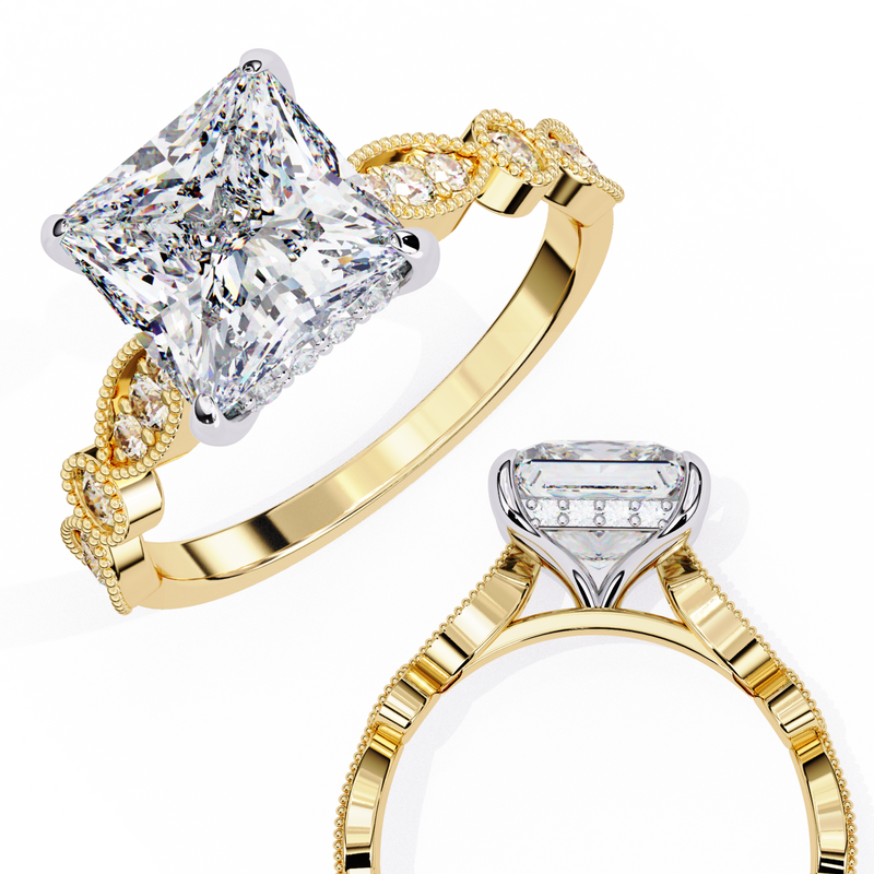 14k IGI certified princess ring with E-F color VVS-VS clarity diamonds 107