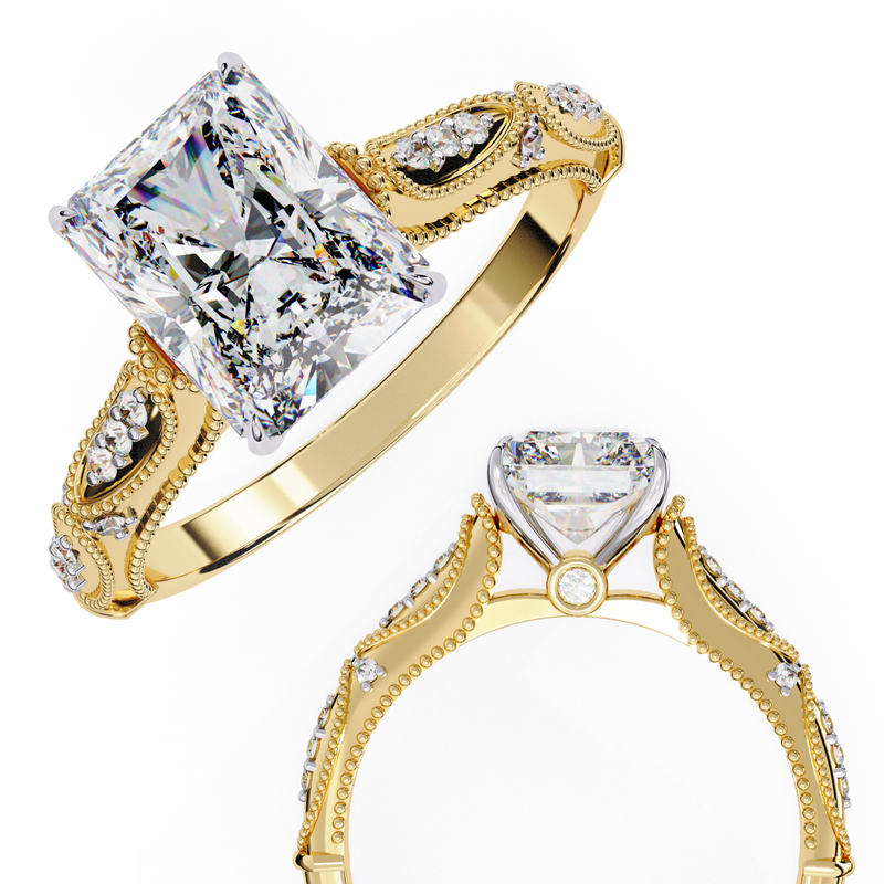 14k IGI certified radiant ring with E-F color VVS-VS clarity diamonds 123