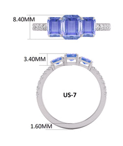 Natural Round Diamond and Emerald Cut Tanzanite Gemstone Ring in 14K White and Yellow Gold