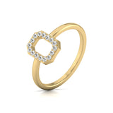 Round Cut Natural Diamond Emerald Shape Fashion Ring for Women in 14K White and Yellow Gold.